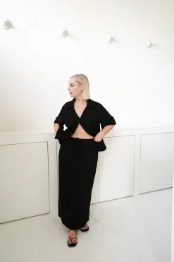 Fayt Skirts | MARLEY WAFFLE MAXI SKIRT BLACK