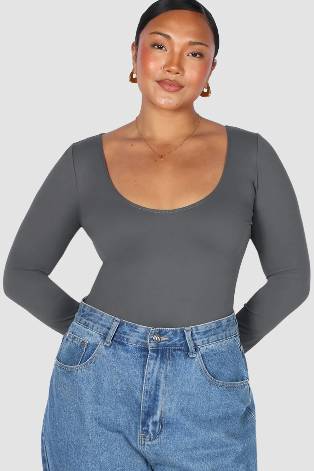 Fayt Tops | SCOOP NECK BODYSUIT GREY