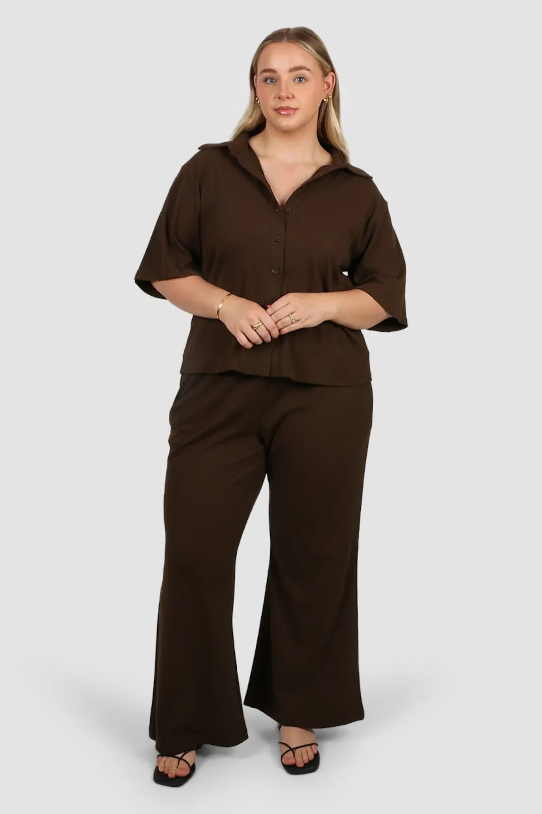 Fayt Tops | Sets | SELIA RIB BUTTON SHIRT ESPRESSO