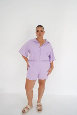 Fayt Playsuits + Jumpsuits | ZEPHYR LINEN PLAYSUIT LILAC
