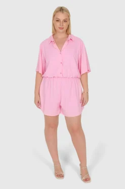 Fayt Playsuits + Jumpsuits | ZEPHYR LINEN PLAYSUIT PINK