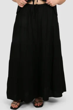 Fayt Sets | ZYLA TIERED MAXI SKIRT BLACK